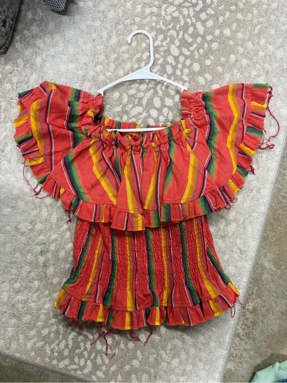 Striped Off-Shoulder Ruffle Blouse in Red